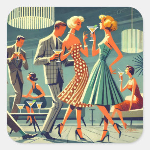 Sticker Carré Mid Century Modern Martini Dance Cocktail Party