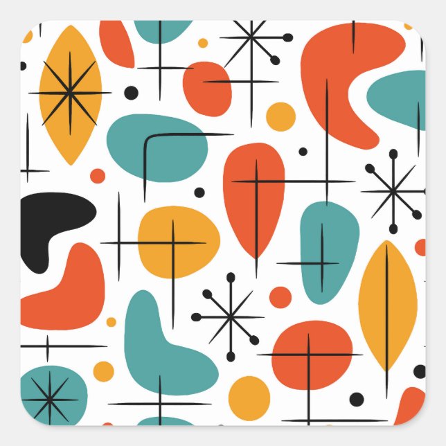 Sticker Carré Mid Century Modern Starburst Pattern (Devant)