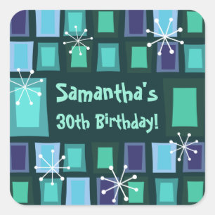 Sticker Carré Mid Century Moderne 30e anniversaire Turquoise
