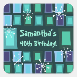 Sticker Carré Mid Century Moderne 40e anniversaire Turquoise