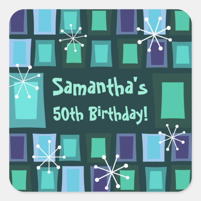 Sticker Carré Mid Century Moderne 50e anniversaire Turquoise (Devant)