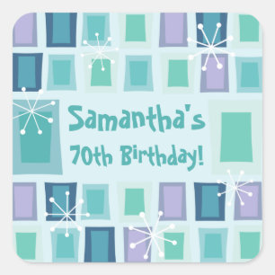 Sticker Carré Mid Century Moderne 70e Anniversaire Aquamarine