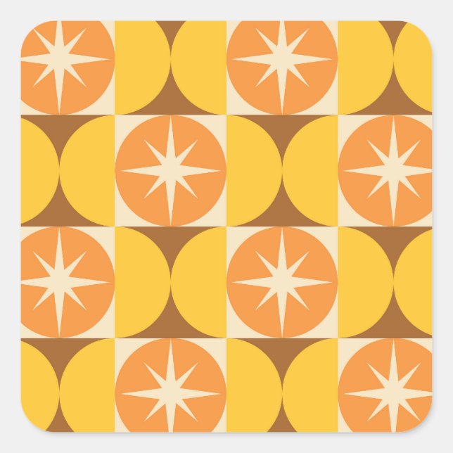 Sticker Carré Mid Century Starbursts on Orange Yellow Circles  (Devant)