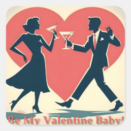 Sticker Carré Mid Century Valentine Hip Martini Dancing Couple