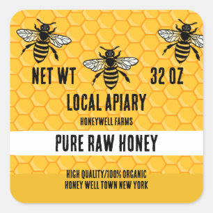 Sticker Carré Miel abeilles pur miel cru