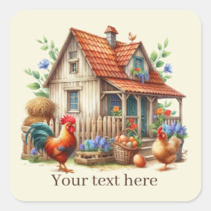 Sticker Carré mignon Amateurs de coq Country ajouter le message