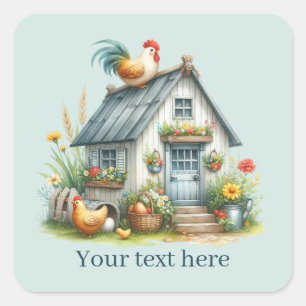 Sticker Carré mignon Amateurs de coq Country ajouter le message
