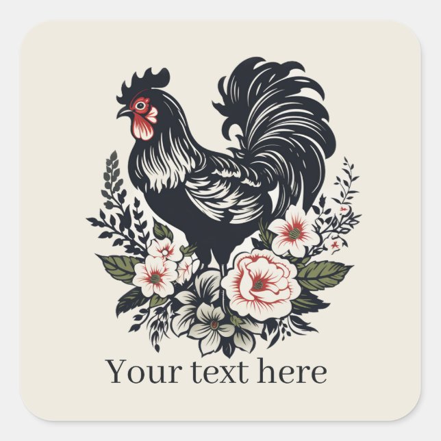 Sticker Carré mignon amoureux du coq ajouter message Carré Stick (Devant)
