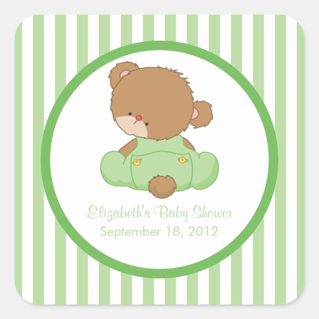 Sticker Carré mignon Baby shower Ours Teddy ! (Devant)