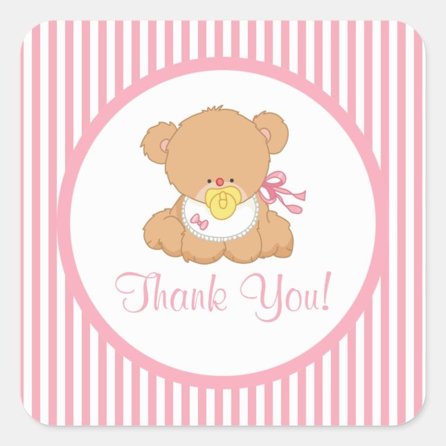 Sticker Carré mignon Baby shower Ours Teddy ! (Devant)