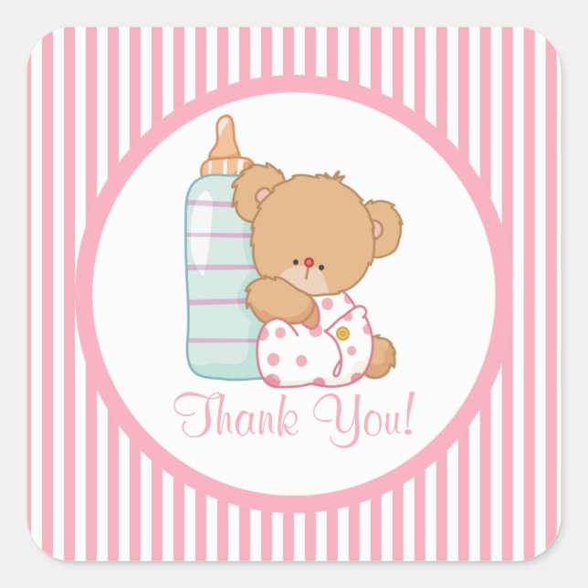 Sticker Carré mignon Baby shower Ours Teddy ! (Devant)