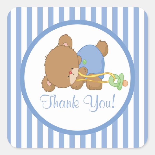 Sticker Carré mignon Baby shower Ours Teddy ! (Devant)