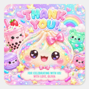 Sticker Carré Mignon Bao Dumpling Pailleté Squishy Fête Annivers