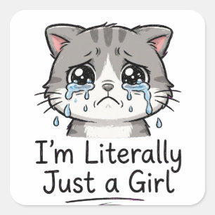 Sticker Carré Mignon Chat Triste Esthétique "Je Suis Littéraleme
