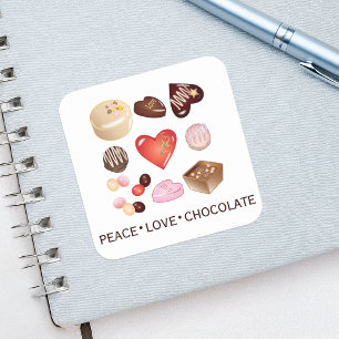 Sticker Carré Mignon Chic Paix Amour Chocolat Bonbon Cœur