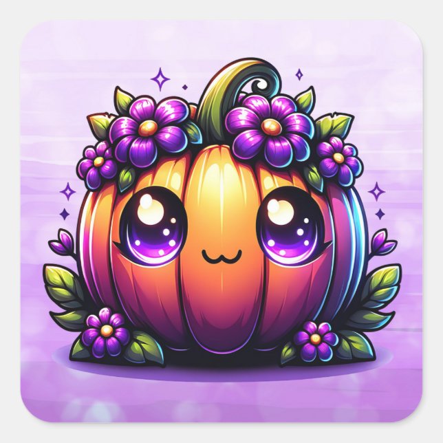 Sticker Carré Mignon citrouille Chibi Halloween  (Devant)