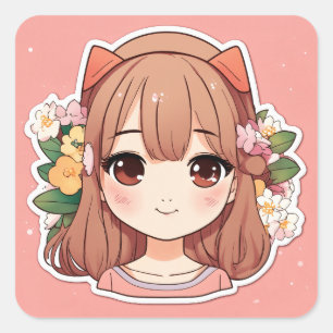 Sticker Carré mignon coréen fille kawaii dessin simple die cut s