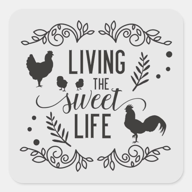 Sticker Carré mignon Country Rosters Vie agricole mot art (Devant)