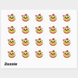 Sticker Carré Mignon Cupcake Kawaii Triste qui Pleure avec un Au