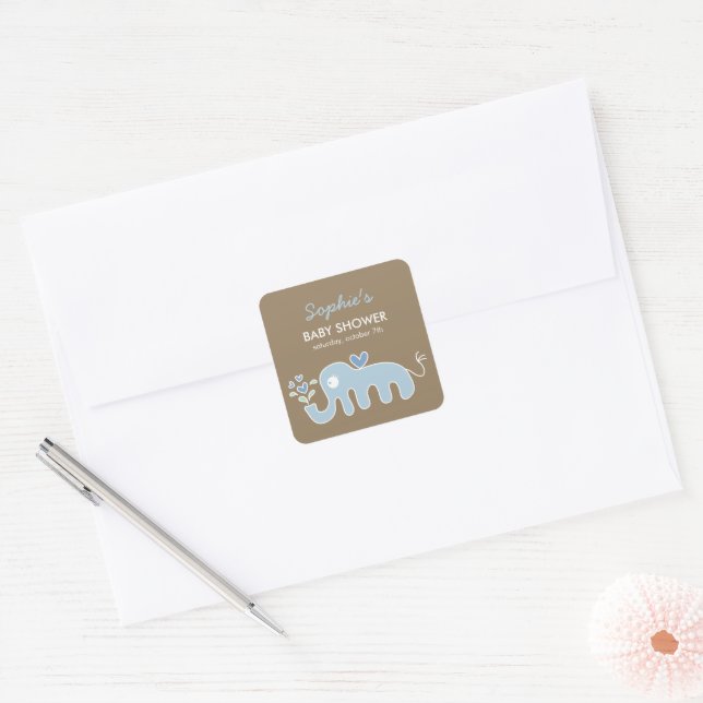 Sticker Carré Mignon éléphant bleu fantaisiste Amour Garçon Baby (Enveloppe)