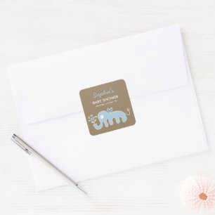 Sticker Carré Mignon Éléphant Bleu Fantaisiste Baby Shower Garço
