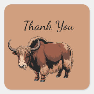 Sticker Carré Mignon et adorable Yak marron