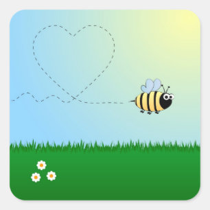 Sticker Carré Mignon gaffez la bande dessinée d'abeille