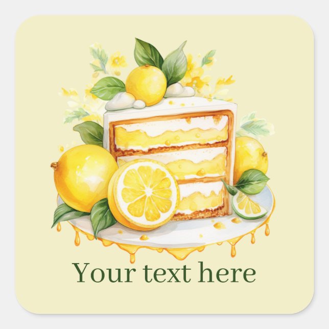 Sticker Carré mignon gâteau au citron ajouter du texte (Devant)