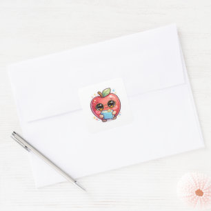 Sticker Carré Mignon Kawaii Apple Intelligent avec des Lunettes
