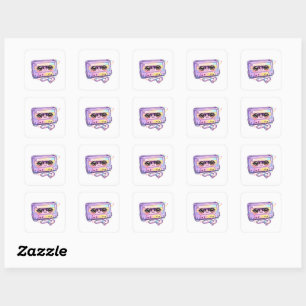 Sticker Carré Mignon Kawaii Rétro Cassette Ruban Pastel Violet M