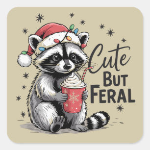 Sticker Carré Mignon mais sauvage Noël Raton laveur Mignon Anima