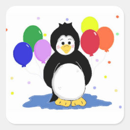 Sticker Carré Mignon manchot avec ballons de fête
