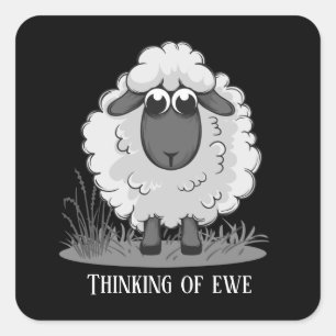 Sticker Carré mignon mouton pensant ajouter du texte