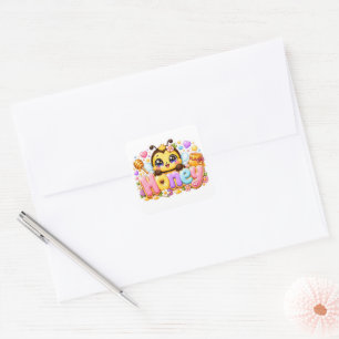 Sticker Carré Mignon Nom d'Abeille Miel Kawaii Rose Pastel Brill