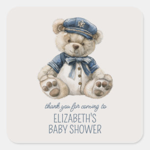 Sticker Carré Mignon ours bébé bleu marin Baby Shower