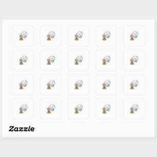 Sticker Carré Mignon plante Kawaii gentillesse Mignon nuage et f