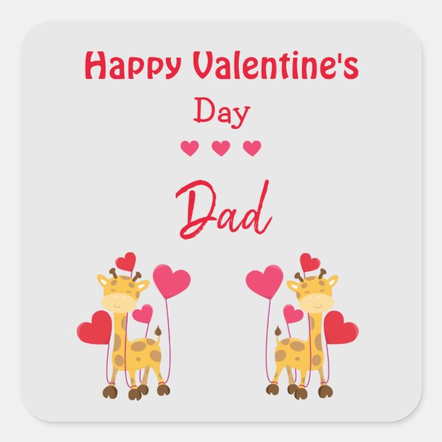 Sticker Carré Mignon Valentine papa avec girafe (Devant)
