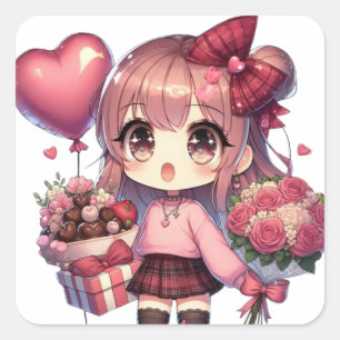 Sticker Carré Mignon Valentine's day anime girl
