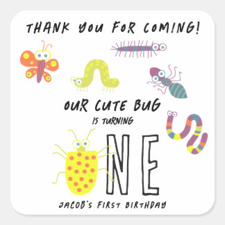 Sticker Carré Mignon Ver Punaise Papillon Enfants Merci annivers