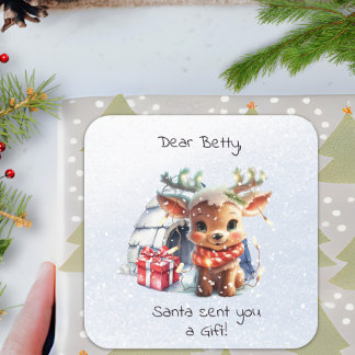 Sticker Carré Mignonne animal Père Noël Reindeer Snowflake Kid N
