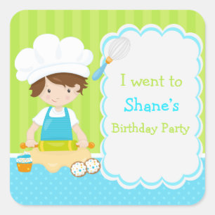 Sticker Carré Mignonne Brunette Boy Baking 'Je suis allé à'