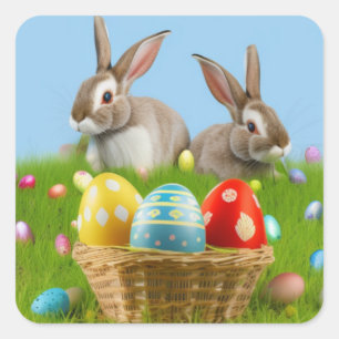 Sticker Carré Mignonne Bunnyfor Pâques pour une humeur positive