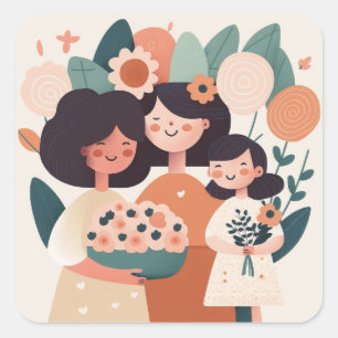 Sticker Carré Mignonne caricature fille fille mère filles. Fête 