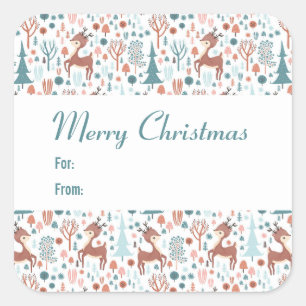Sticker Carré Mignonne cerf en Forêt Whimsical Noël Motif