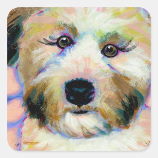 Sticker Carré Mignonne chien adorable visage amusant peinture d'