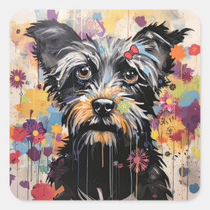 Sticker Carré Mignonne chiot drôle Chien Mélange Média Animal An