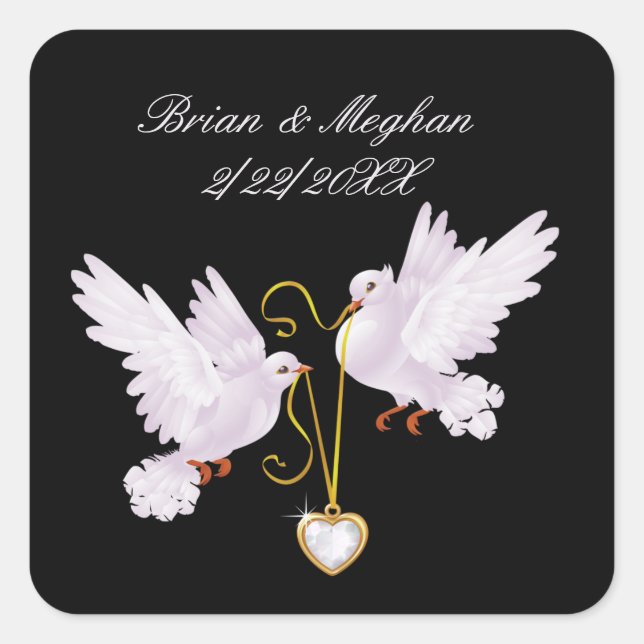 Sticker Carré mignonne colombes d'amour ajouter nom Mariage (Devant)