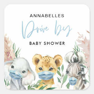 Sticker Carré Mignonne conduite de masques de vache par bébé