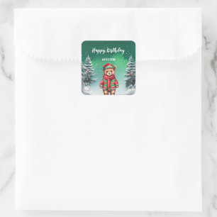 Sticker Carré Mignonne en peluche Ours Noël arbre d'anniversaire