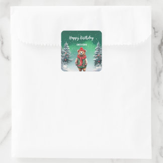 Sticker Carré Mignonne en peluche Ours Noël arbre d'anniversaire